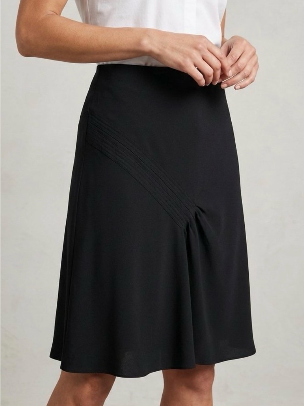 Vintage Anthropologie Black A-Line Skirt with Diagonal Stitch Detail
